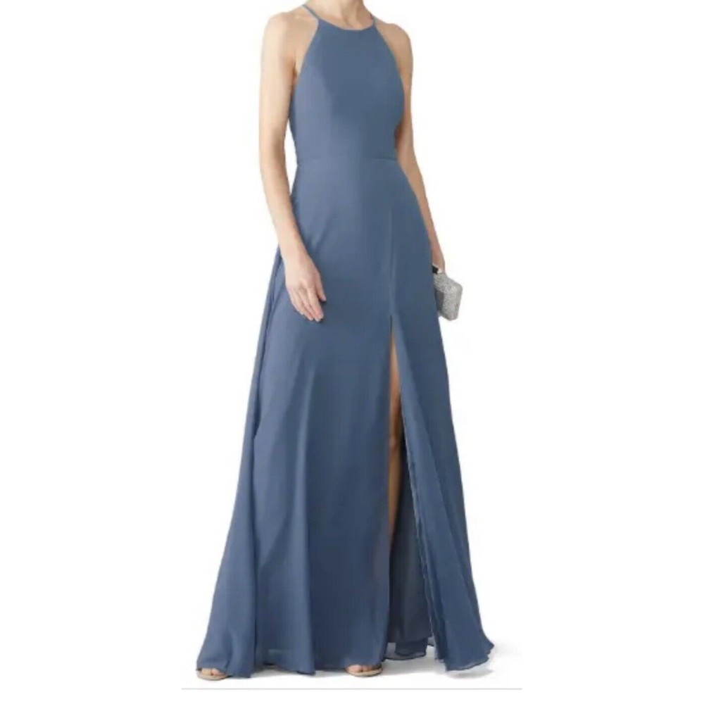 Jenny Yoo Collection Sz 12 Kayla Gown Maxi Dress‎ Slate Blue Hourglass Sl…